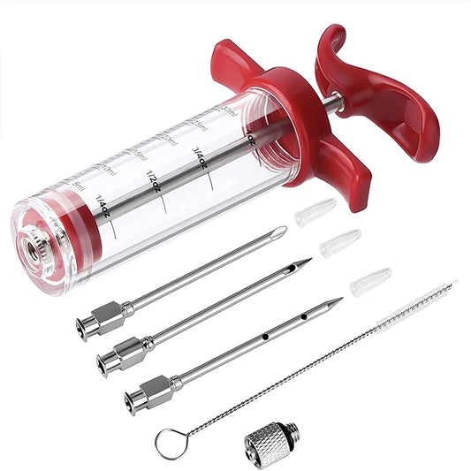 Stainless Steel Meat Injector Syringe with 3 Marinade Needles – Flavour Injector Kit – Best for Turkey, Chicken & BBQ Meats