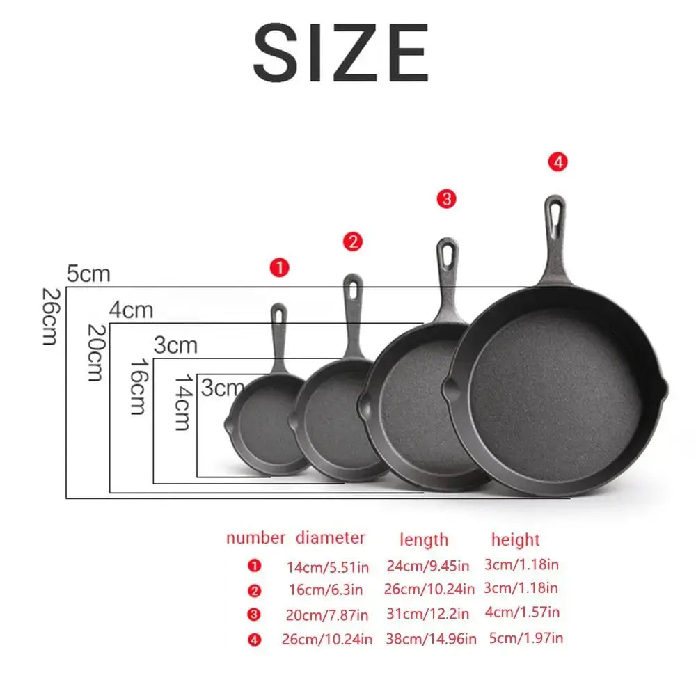Pre-seasoned Cast Iron Frying Pan – Non-Stick Skillet for Steak, Eggs, Stir-Fry, and Baking, Compatible with Induction & Gas Stoves (14cm, 16cm, 20,26cm Sizes)