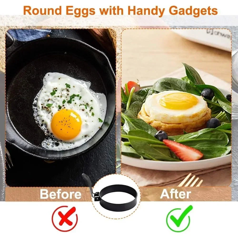 Stainless Steel Egg & Pancake Rings – Non-Stick Anti-Scald Egg Moulds with Folding Handles – Ideal for Fried Eggs, Muffins & Pancakes