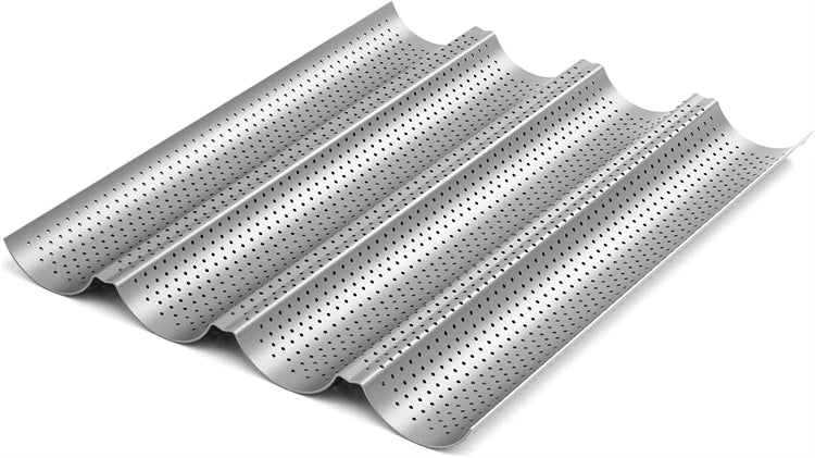 Non-Stick Perforated Carbon Steel Baguette Pan – French Bread Baking Tray – Perfect for Crusty Baguettes & Homemade Loaves – Available in 2 & 4 Loaves