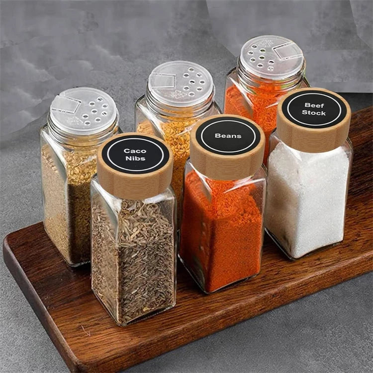 12 Piece Square Glass Spice Jar Set with Labels – 4oz Seasoning Containers – Best for Salt, Herbs, Sugar & Spices