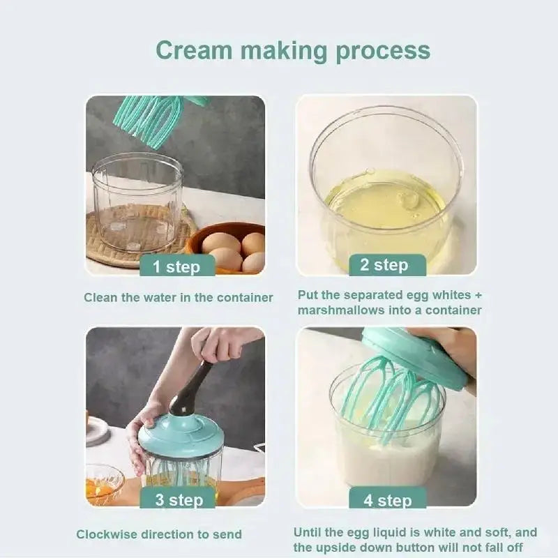 Semi-Automatic Silicone Egg Beater – Hand-Crank Whisk & Cream Mixer with Anti-Slip Base – Ideal for Eggs, Cream & Cake Batter – Available in Blue & Green Colours