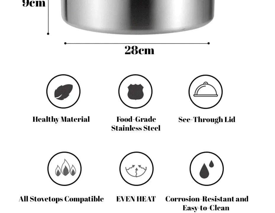 5-Ply Stainless Steel Multi-Purpose Sauté Pan / Stock Pot with Glass Lid & Side Handles – Ideal for Sautéing Vegetables, Searing Meat, Preparing Stocks, Broths, Soups, Stews, Sauces & One-Pot Meals