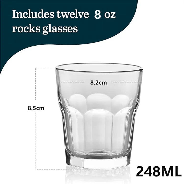 248ml Stackable Square Drinking Glasses – Reusable Glass Tumblers – Ideal for Water, Juice, Milk & Coffee – Available in 1 & 2 Pieces