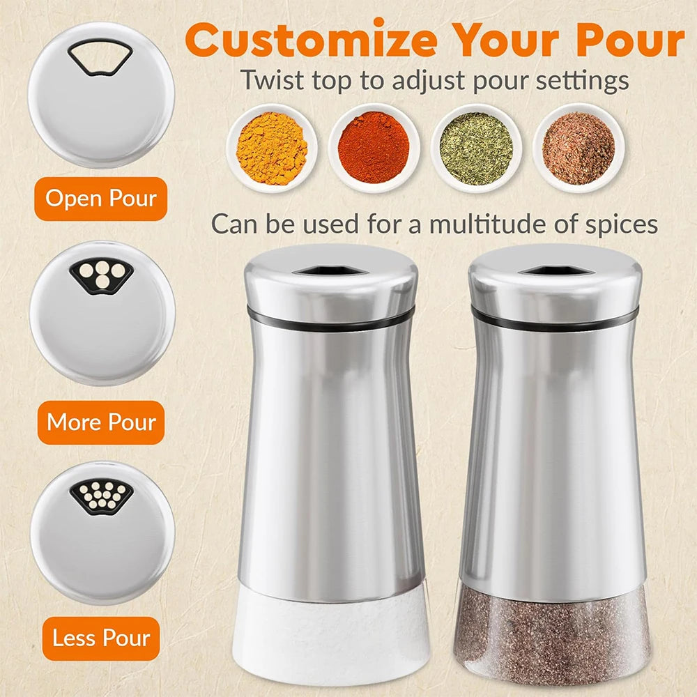 Glass Salt Shaker with Stainless Steel Lid – Spice Dispenser with Adjustable Pour Holes – Perfect for Salt, Pepper & Seasonings – Available in 1 & 2 Pieces