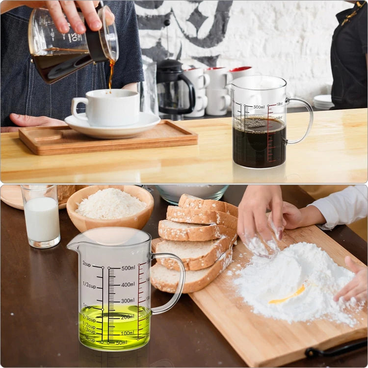 Borosilicate Glass Measuring Jug with Handle & V-Shaped Spout – Clear Scale Measuring Cup – Best for Baking, Liquids & Microwave Use – Available in 400ml, 500ml, 600ml & 1000ml