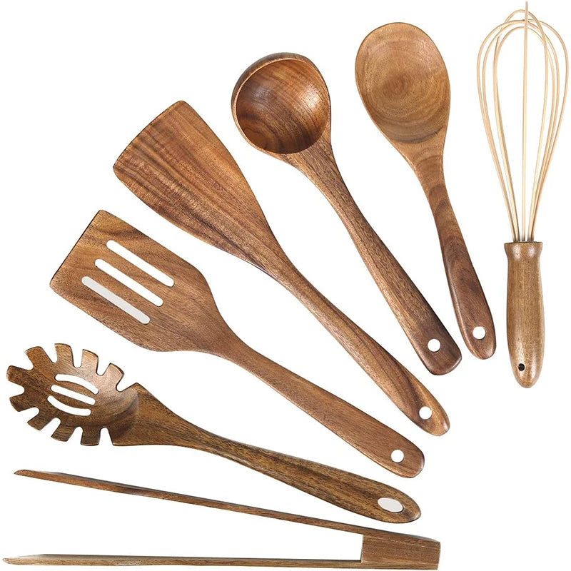 Natural Teak Wooden Kitchen Utensil Set 7 Pcs