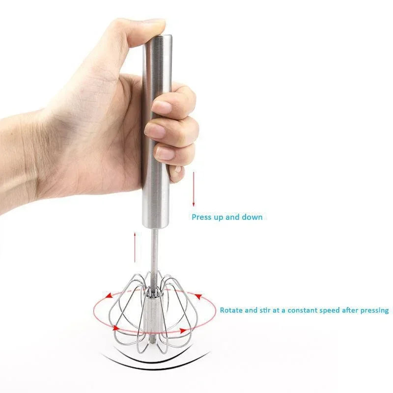 Semi-Automatic Stainless Steel Push Whisk – Hand-Push Egg Beater & Milk Frother – Best for Eggs, Cream & Sauces – Available in 10, 12 & 14 Inch