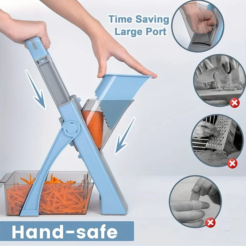 Adjustable Safe Vegetable Slicer – 4-in-1 Vegetable Chopper, Dicer & Julienne Cutter – Best for Potatoes, Carrots & Cucumbers