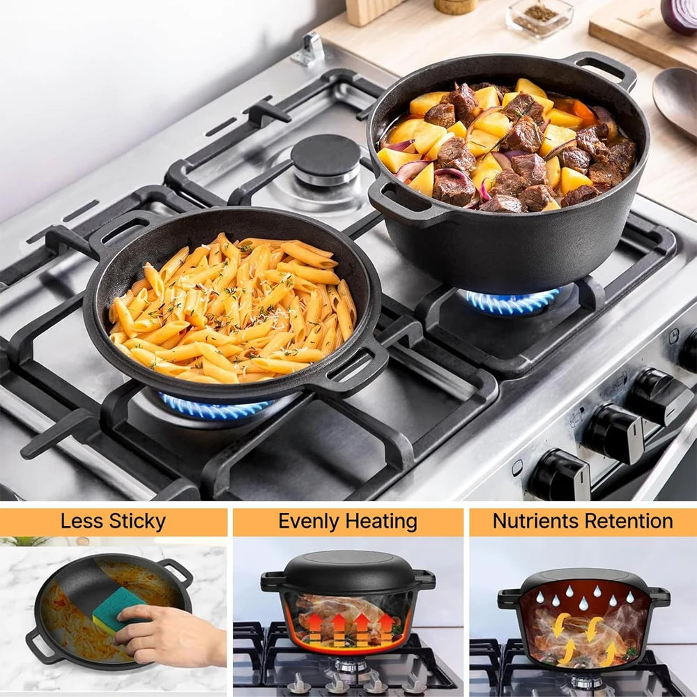 Non-Stick Deep Stew Pot with Lid, Anti-Scald Tongs & Silicone Pad – Cast Aluminium Casserole Saucepan – Perfect for Stews, Soups & Braising