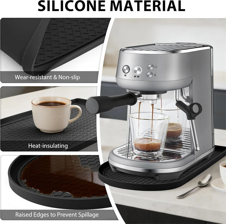 Silicone Coffee Machine Mat with Raised Edges – Non-Slip Leak-Proof Countertop Mat – Ideal for Espresso Machines & Coffee Makers – Available in 20cm & 30cm
