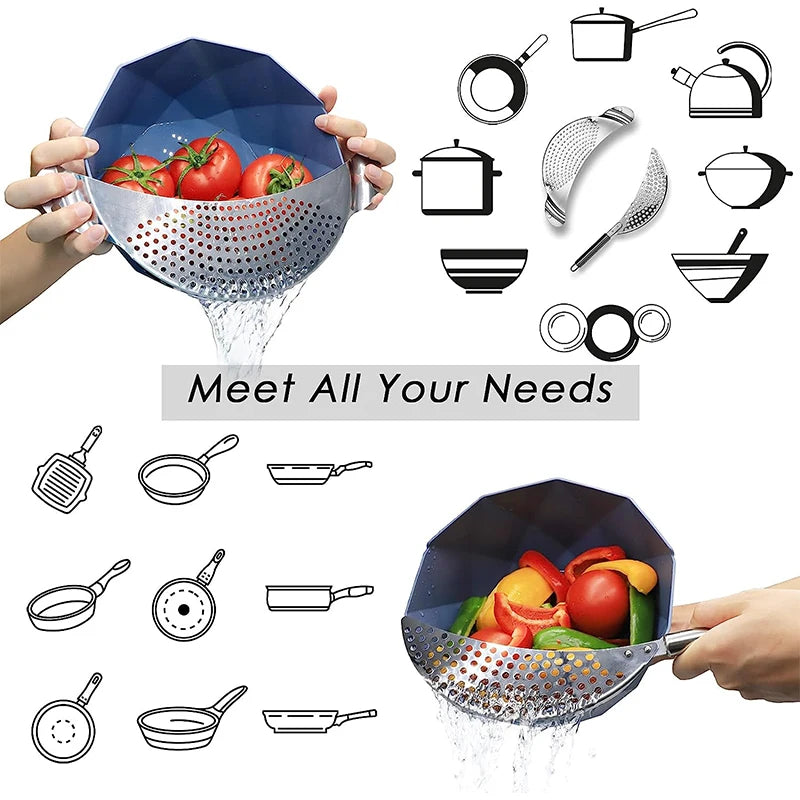 Stainless Steel Pot Strainer with Handle – Pasta Colander Insert & Pan Drainer – Ideal for Draining Pasta & Vegetables from Different Pots