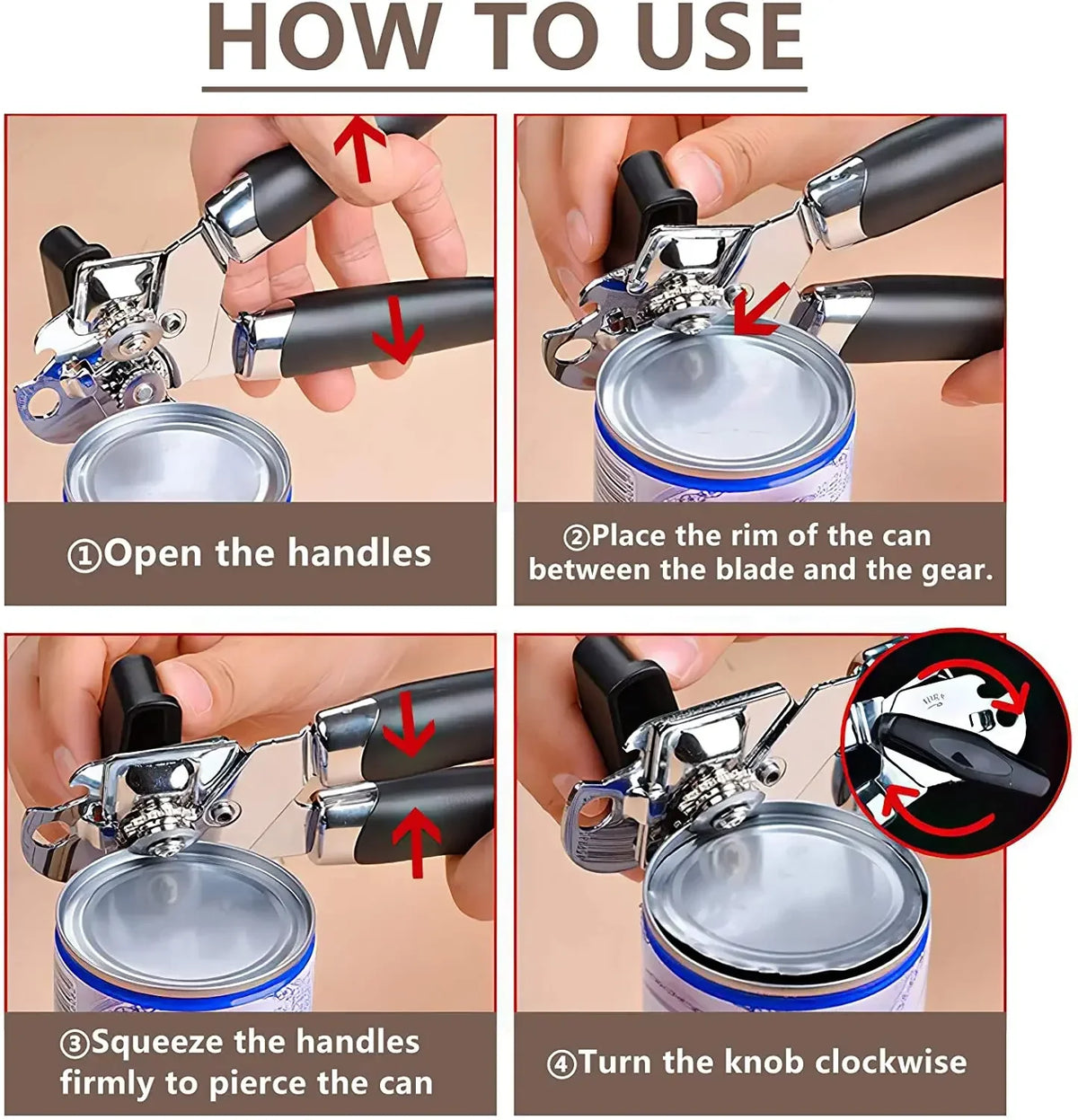 Heavy Duty Manual Can Opener with Bottle Opener – Stainless Steel Cutting Wheel & Easy-Turn Knob – Perfect for Tins, Cans & Bottle Caps