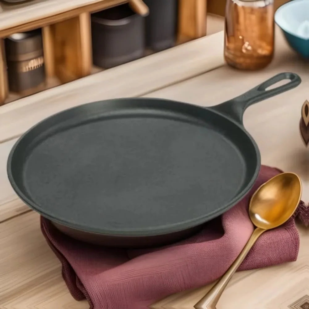 Pre-Seasoned Cast Iron Round Griddle Pan – Flat Pancake Plate for Stove, Oven, Grill & Campfire – Best for Pancakes, Flatbreads & Camp Breakfasts