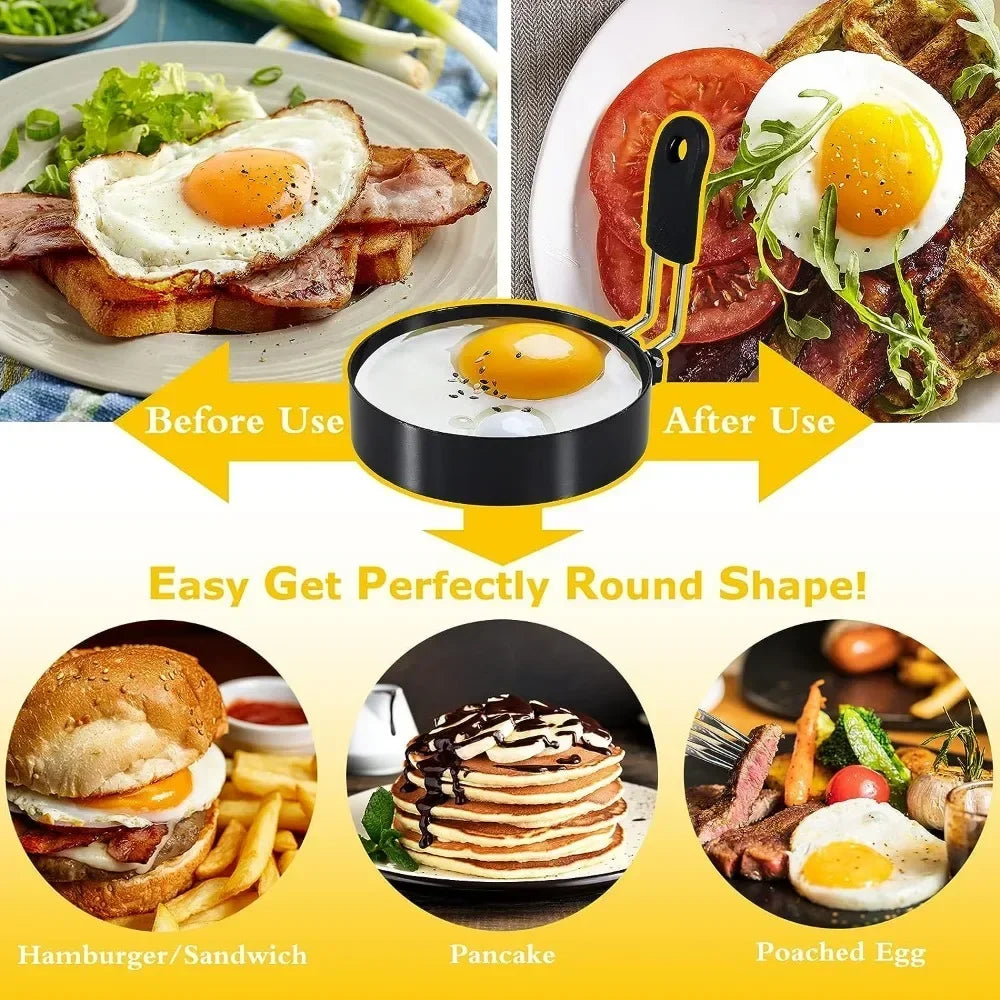 Stainless Steel Egg & Pancake Rings – Non-Stick Anti-Scald Egg Moulds with Folding Handles – Ideal for Fried Eggs, Muffins & Pancakes