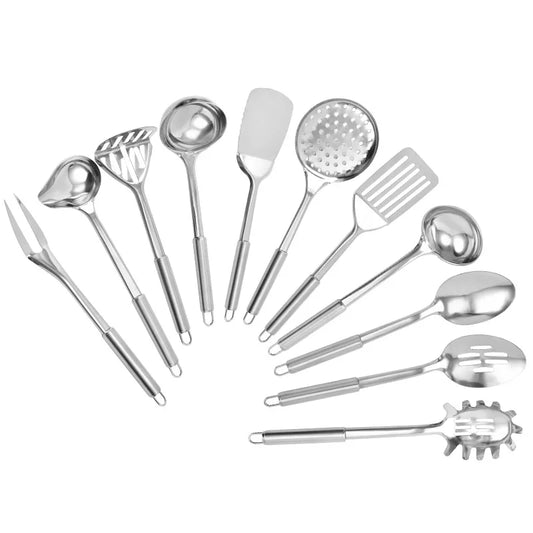 11-Piece Stainless Steel Kitchen Utensils Set – Durable & Heat-Resistant for Daily Cooking