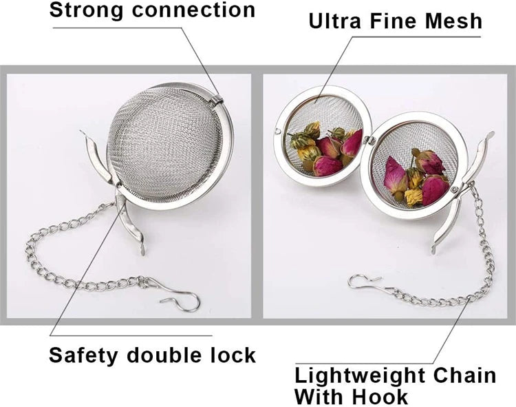 Stainless Steel Mesh Tea Infuser Ball – Fine Loose Leaf Tea Strainer & Filter – Ideal for Loose Tea, Herbal Tea & Mulling Spices – Available in Small, Medium & Large