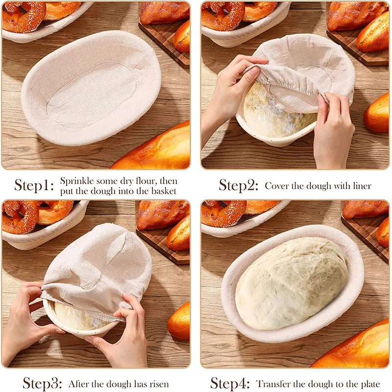 Rattan Bread Proofing Basket with Linen Liner – Round & Oval Banneton for Sourdough – Perfect for Proving Dough & Homemade Bread