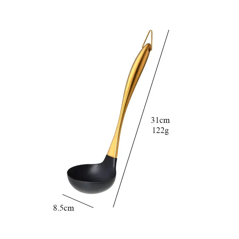 7-Piece Silicone Utensil Set with Golden Stainless Steel Handles - Cooking Utensil Set