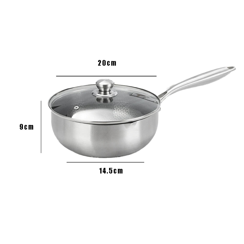 Honeycomb Stainless Steel Saucepan with Lid – 316 Non-Stick Multipurpose Cooking Pot for Sauces, Frying, Searing, and Daily Meals – Flat Bottom for Gas & Induction – Available in 18cm, 20cm, 22cm, 24cm