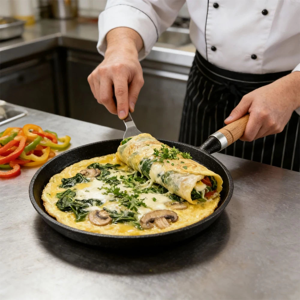 Cast Iron Frying Pan – Pre-Seasoned Skillet & Pancake Pan with Long Handle – Ideal for Steaks, Eggs & Crepes (23cm)