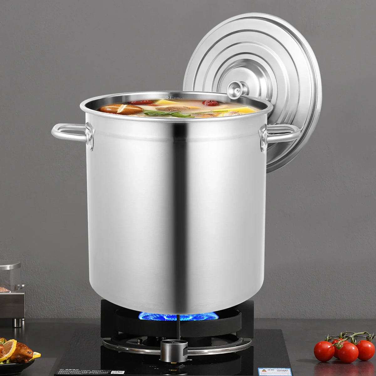 Heavy Duty Stainless Steel Stock Pot with Lid – Polished Commercial Grade Induction Soup Pot – Best for Stocks, Broths & Catering (35L)