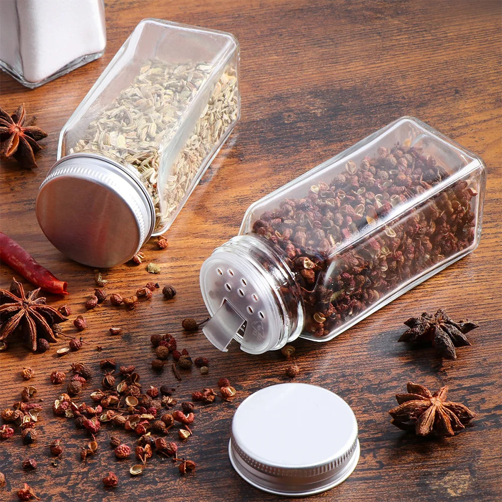 12 Piece Glass Spice Jar Set with Lids & Labels – Clear 120ml Seasoning Storage Bottles – Best for Spice Powders, Herbs & Pantry Organising – Available in 12 Piece Set & 12 Piece Set