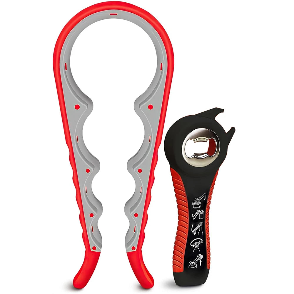 2 Piece 5 in 1 Jar & Bottle Opener Set – Multi-Function Can Opener for Weak Hands – Ideal for Seniors & Anyone with Grip Difficulties