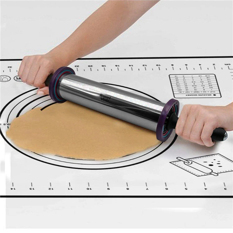 Stainless Steel Rolling Pin with Silicone Baking Mat