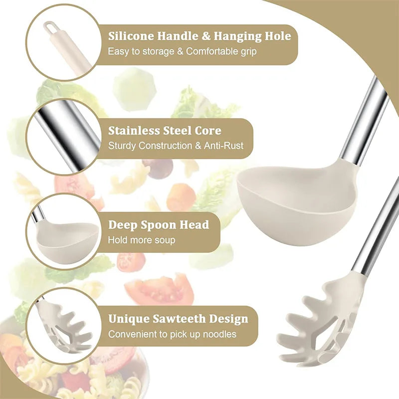 Silicone Pasta Fork & Ladle Spoon Set