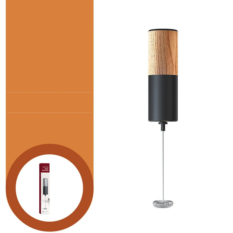 Mini Electric Milk Frother – Portable Handheld Foamer & Drink Mixer – Ideal for Cappuccino, Hot Chocolate & Whisking Eggs – Available in Black and Wood, Black and Silver, Black, Black and Copper & Silver Colours