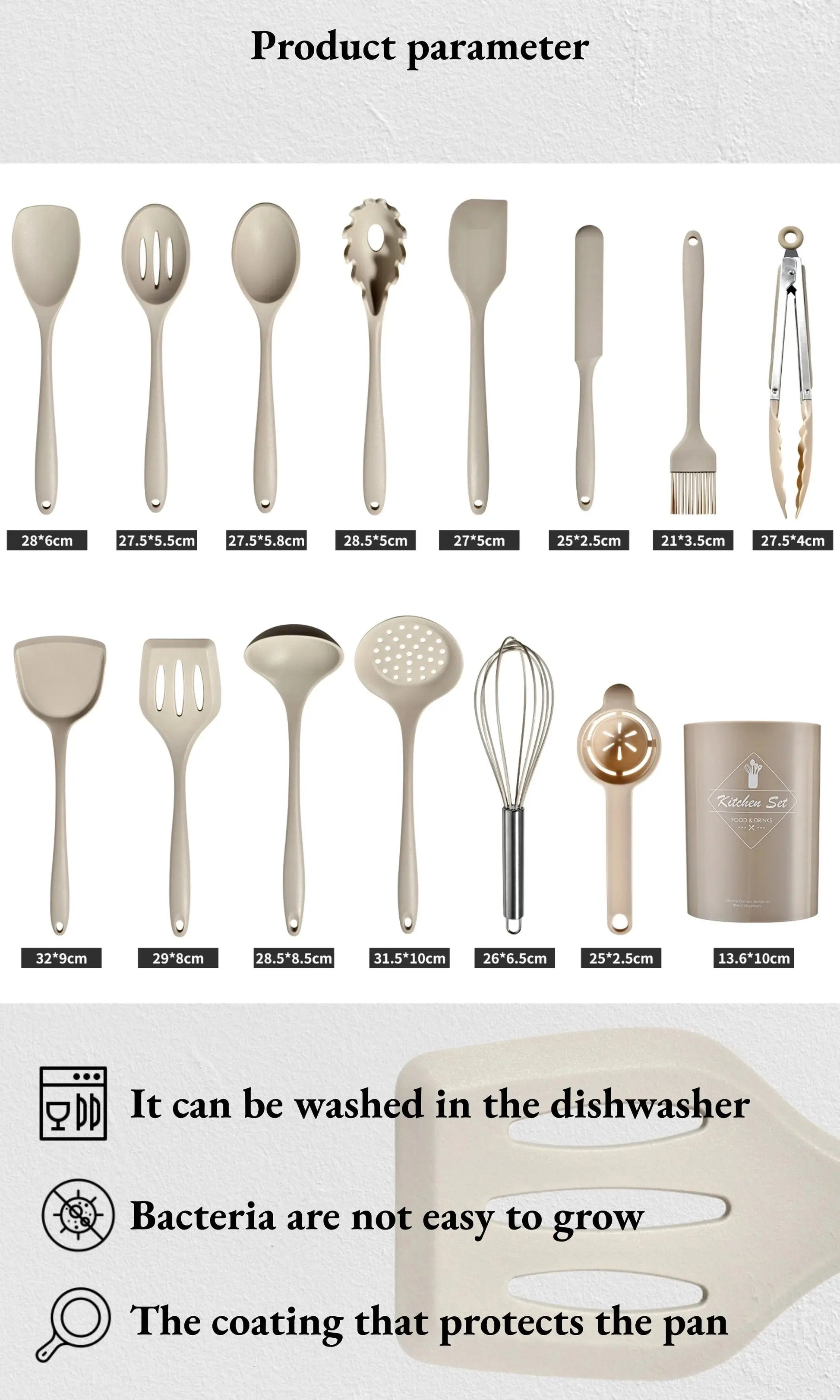 15-Piece Silicone Cooking Utensils Set – Non-Stick, Heat-Resistant Spatulas, Spoons, Turners, Whisk & Brush – Ideal for Daily Cooking – Available in Black, Pink & Khaki C for Chef