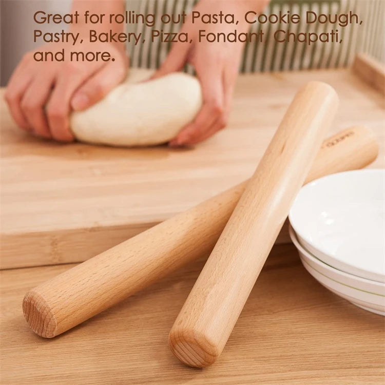 40cm Natural Beech Wood Rolling Pin – Dough Roller for Pastry, Pasta & Pizza – Best for Baking, Dumplings & Homemade Bread