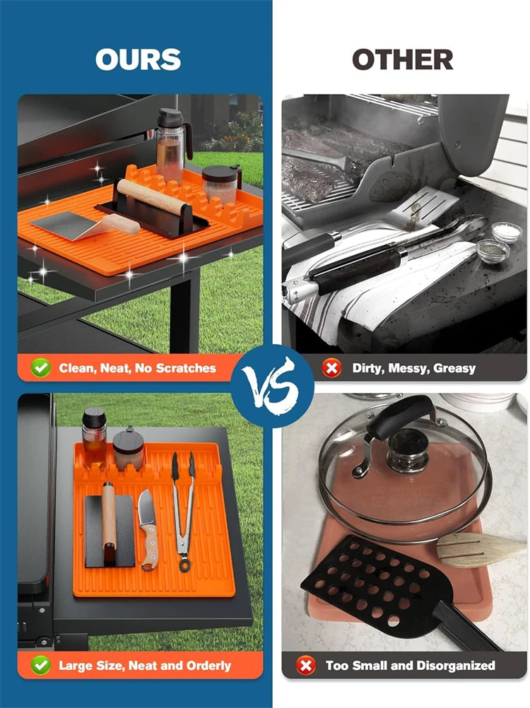 Heat Resistant Silicone Griddle Tool Mat – Grill Side Shelf Mat & BBQ Utensil Rest – Great for Flat Top Griddles & Outdoor Cooking