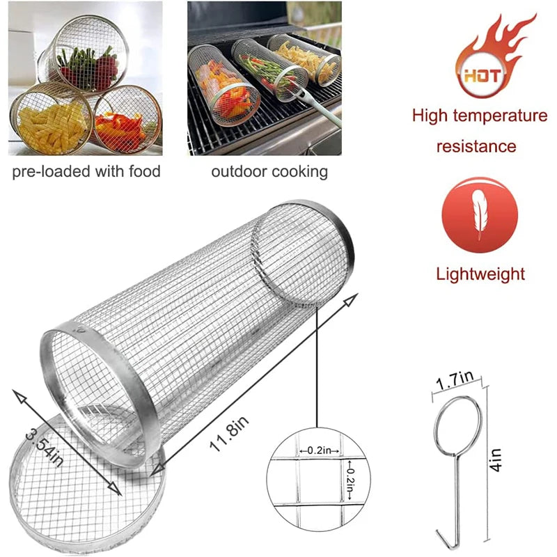 Stainless Steel Rolling BBQ Basket