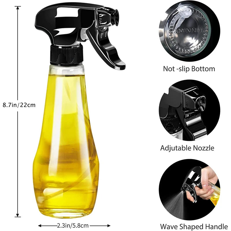 240ml Glass Oil Sprayer Bottle with Rotating Nozzle – Olive Oil Mister & Spritzer – Great for Air Fryers, Salads & Roasting – Available in Black, White & Silver Colours