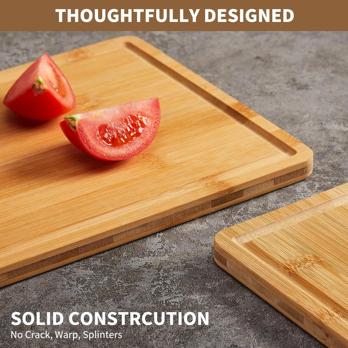Bamboo Chopping Board Set of 3 – Pre-Oiled Reversible Boards with Juice Grooves, Handles & Prep Slots – Best for Everyday Chopping & Serving