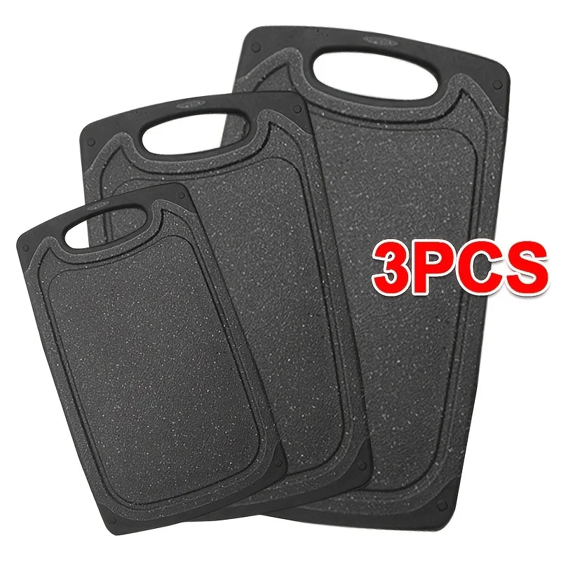 3 Piece Plastic Chopping Board Set – Large, Medium & Small Non-Slip Boards with Handles & Juice Grooves – Best for Meat, Veg & Fruit, Dishwasher Safe