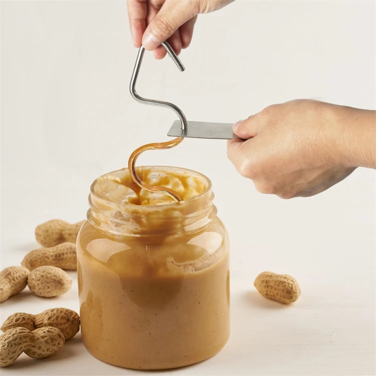 Stainless Steel Peanut Butter Mixer with Scraper – Nut Butter Stirrer & Jam Stirring Tool – Ideal for Mixing Natural Nut Butters in the Jar