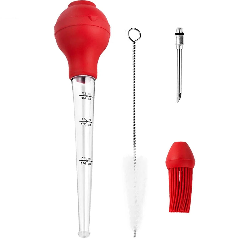 Stainless Steel Turkey Baster with Basting Brush & Injector Needle – Meat Baster Syringe – Great for Roasting Turkey, Chicken & BBQ – Available in Black & Red Colours