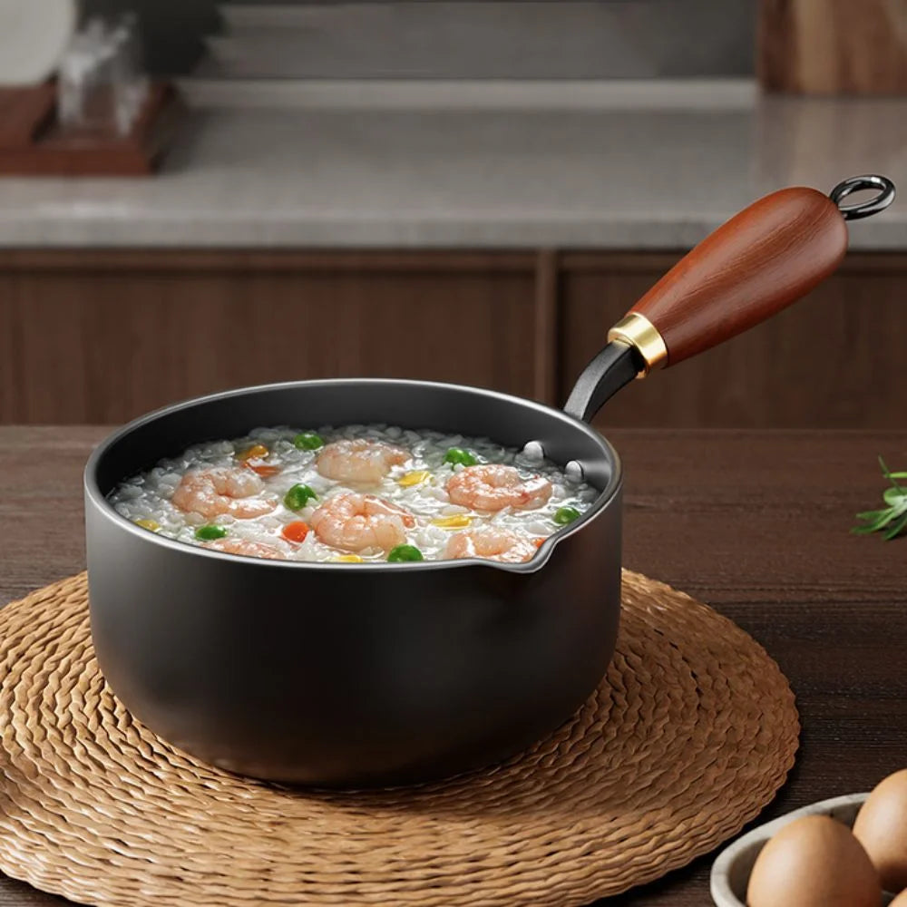 Cast Iron Hot Oil Pan with Wooden Handle – Uncoated Mini Butter Melting Pot & Omelette Pan – Ideal for Sizzling Oil, Sauces & Eggs – Available in 12cm, 14cm & 16cm