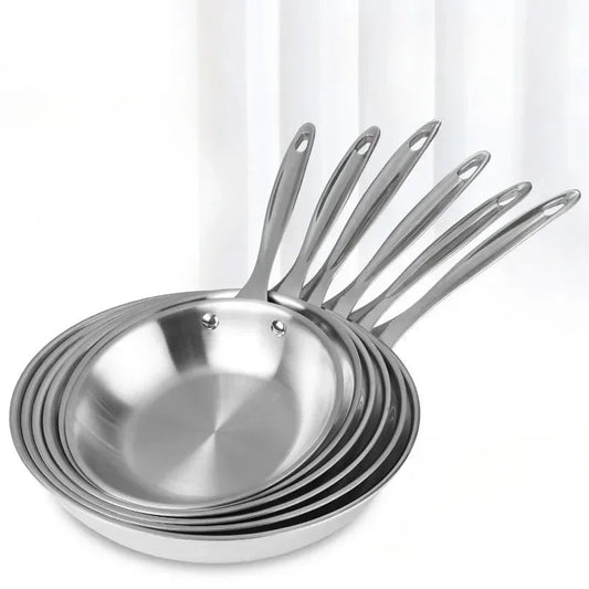 304 Stainless Steel Frying Pan with Long Handle – Uncoated Tri-Ply Skillet for Searing, Sautéing, Stir-Frying, Simmering & Pan-Frying Daily Meals – 3-Layer Pot Bottom – Induction, Gas & Electric Compatible – Available in 22cm, 24cm, 26cm, 28cm & 30cm