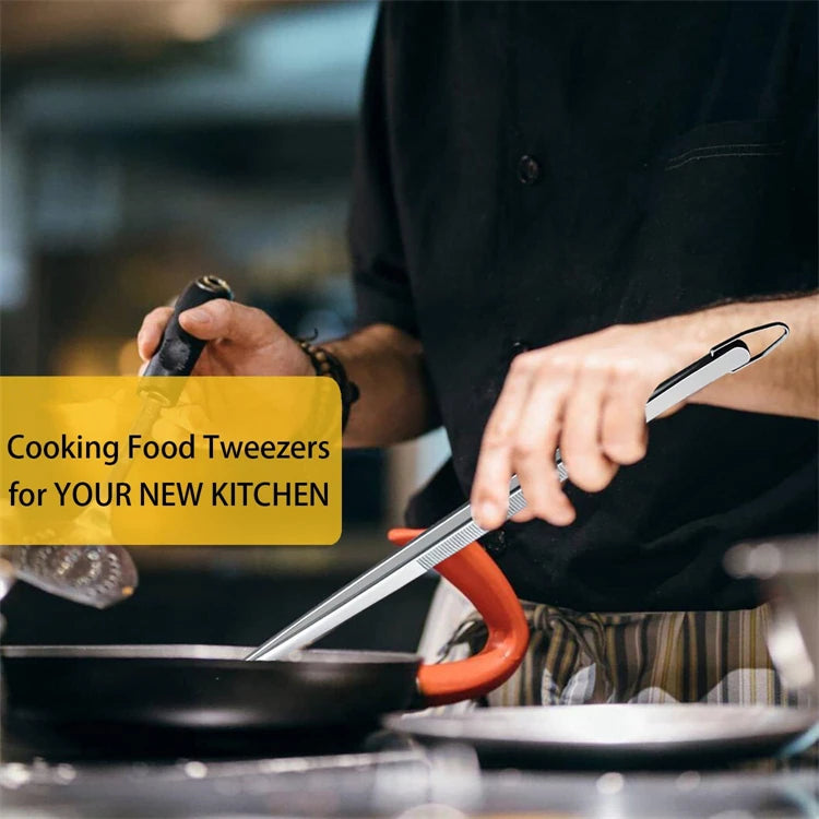 2 Piece Stainless Steel Kitchen Tweezers – Heavy Duty Chef Cooking Tongs – Ideal for Plating, Grilling & Precise Cooking – Available in 10 Inch & 12 Inch