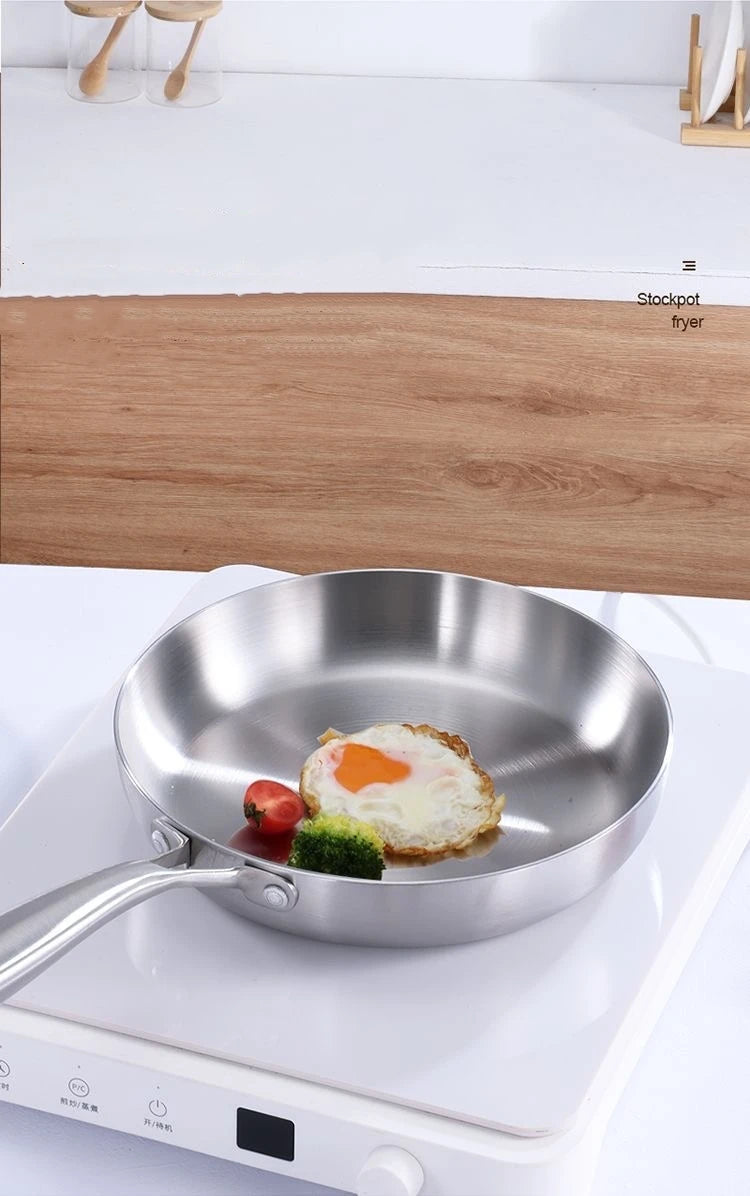 Stainless Steel Uncoated Skillets with Ergonomic Long Handles Suitable for Searing and Sauteing Available in 24cm, 26cm, 28cm & 30cm