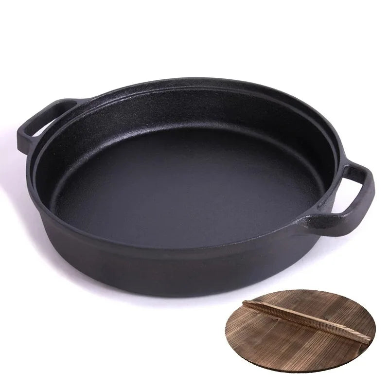 Cast Iron Flat Bottom Pan with Double Handles 33-33cm — No Lid