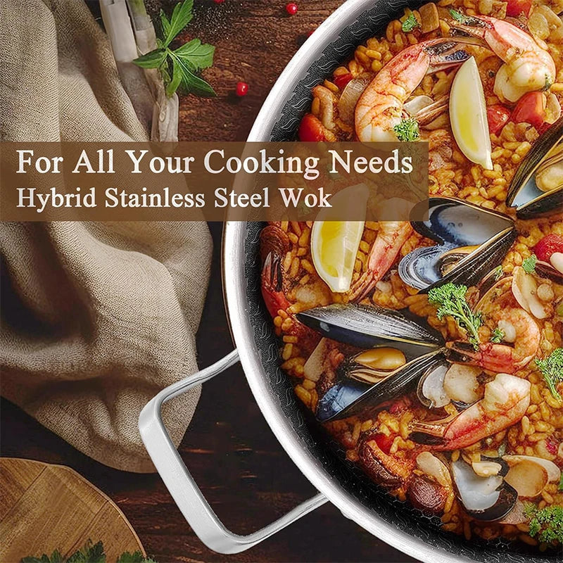 Honeycomb Tri-Ply Stainless Steel Skillet / Paella Pan – Non-Stick Frying Pan with Glass Lid Perfect for Searing, Stir-Frying & One-Pan Meals or preparing paella, Available in 26cm, 28cm, 30cm, 32cm