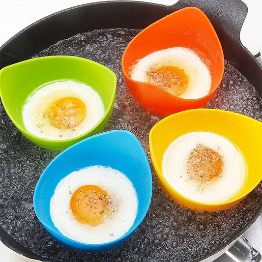 4 Piece Silicone Egg Poacher Cups with Ring Stands – Egg Poaching Moulds for Microwave & Air Fryer – Ideal for Perfect Poached Eggs