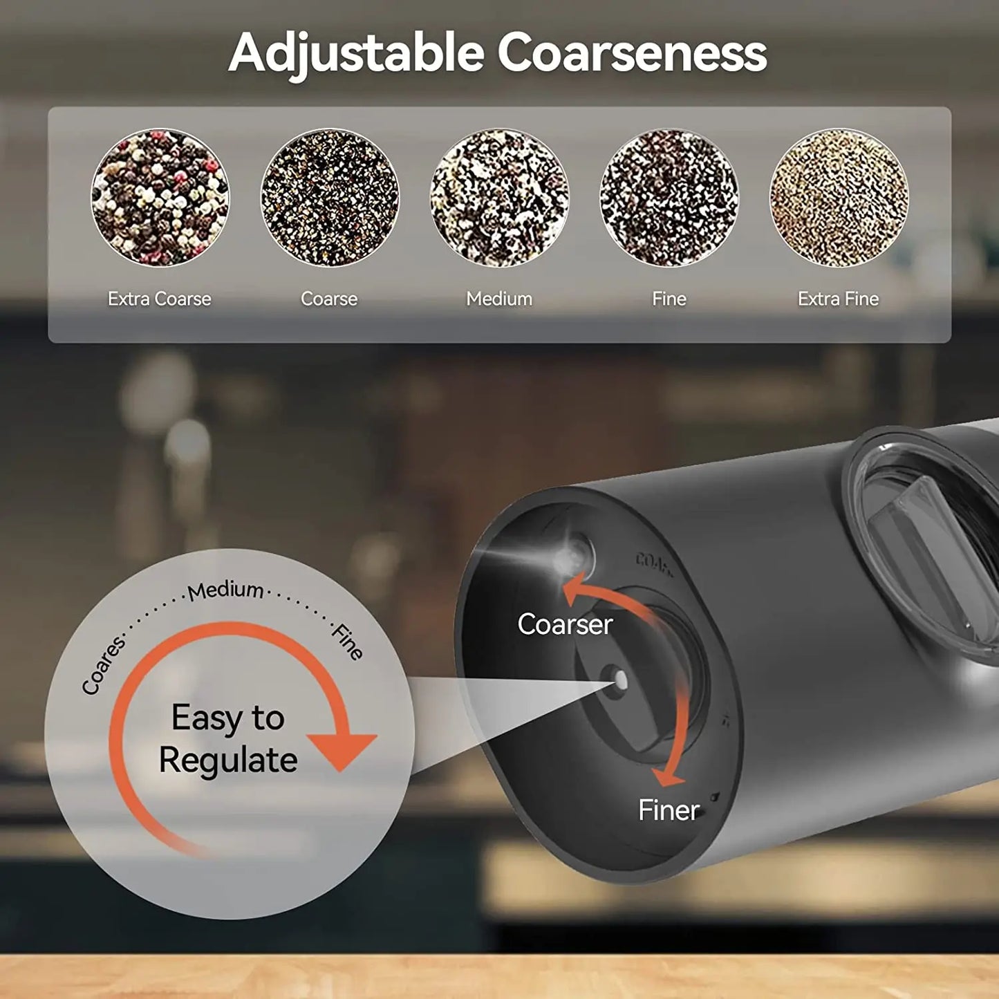 Rechargeable Electric Salt & Pepper Grinder Set – Stainless Steel or ABS Automatic Spice Mills with USB Rechargeable or Charging Base Options – Adjustable Coarseness for Salt, Pepper & Seasonings
