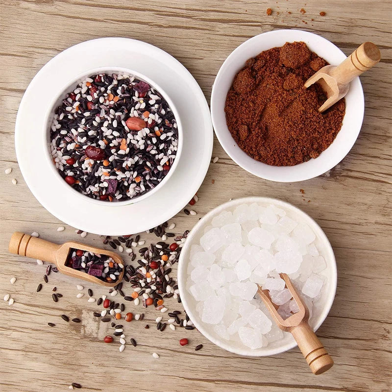 2 Piece Mini Beech Wood Spoons – Small Wooden Spice, Salt & Sugar Scoops – Best for Spice Jars, Salt Pigs & Condiments – Available in Red, Brown & Silver Colours