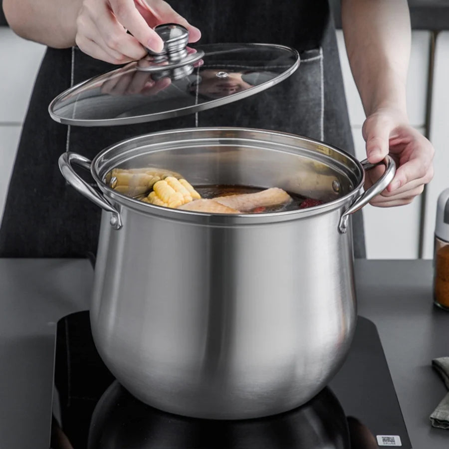 Stainless Steel Stock Pot with Glass Lid – Ideal for Soups, Stews & More
